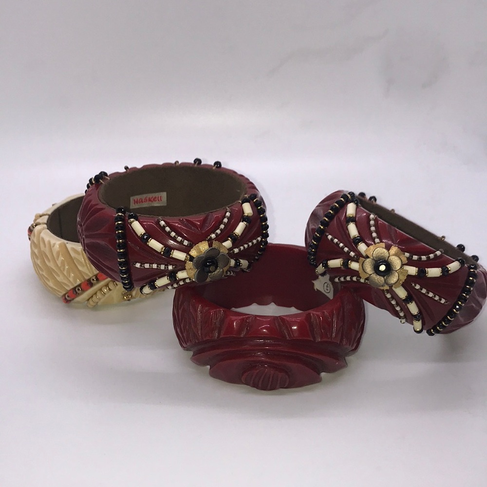 Miriam Haskell Carved Beaded Resin Bangle Lot of 4 - Picture 2 of 15